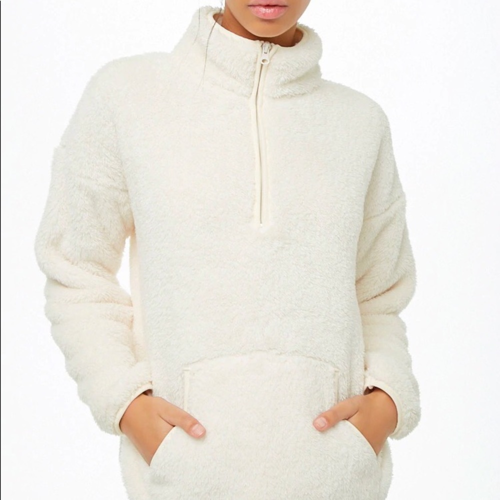 White Fuzzy Half-Zip Pullover